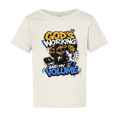God's Working On Me And My Volume Baby Christian T-shirt - ClaimedbyGodDesigns