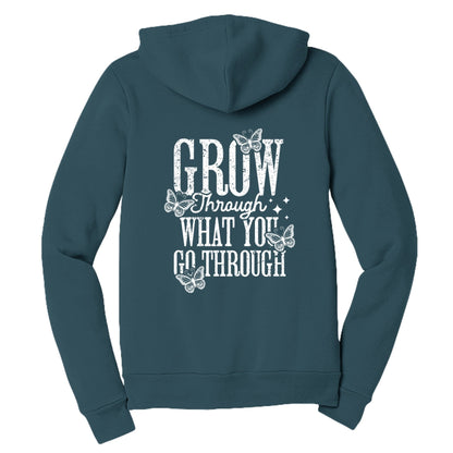 Grow Through What You Go Through Women's Christian Full - zip Hooded Sweatshirt - ClaimedbyGodDesigns