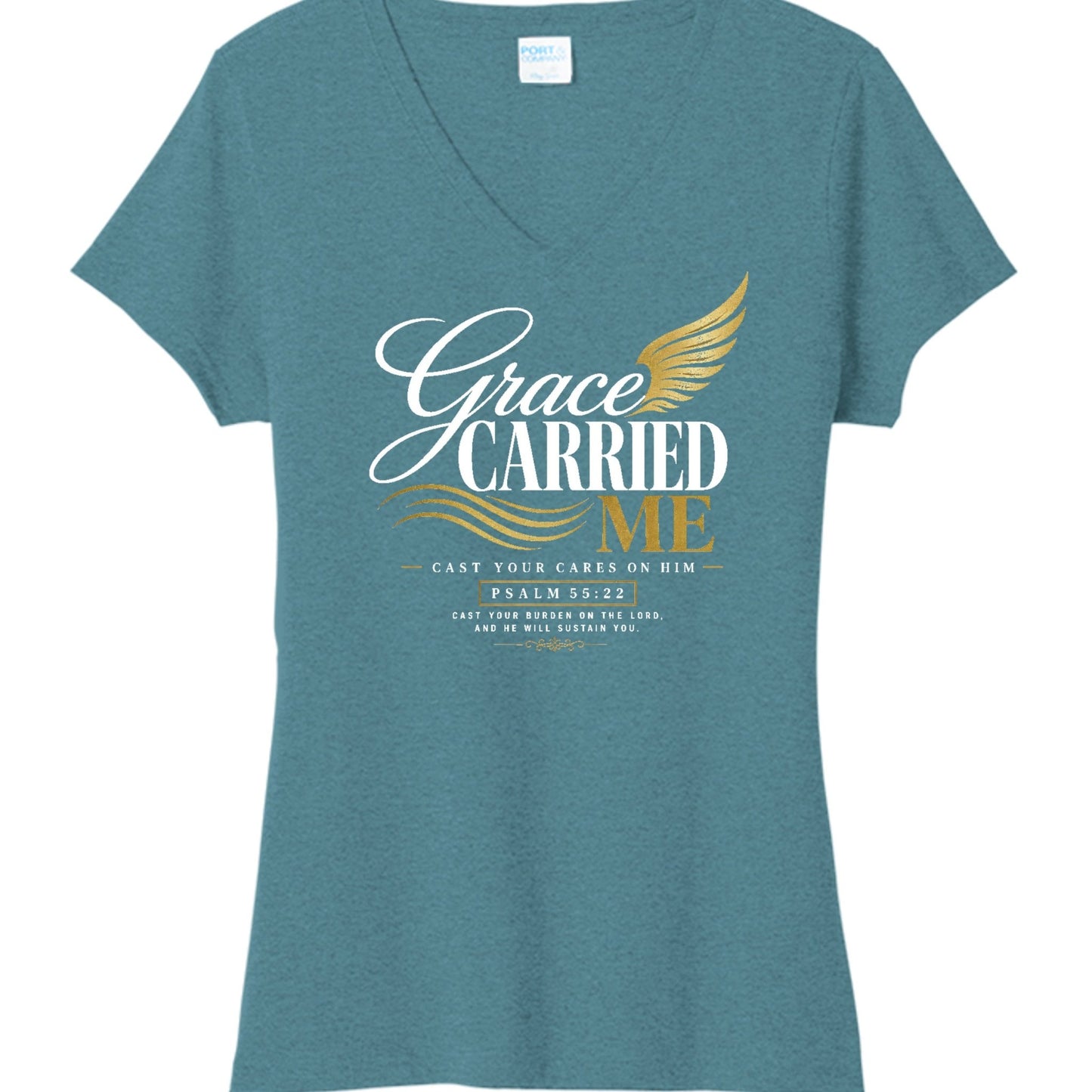 Grace Carried Me Women's Christian V - neck T-shirt - ClaimedbyGodDesigns