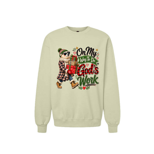 On My Way To Do God's Work Unisex Christian Christmas Pullover Sweatshirt - ClaimedbyGodDesigns