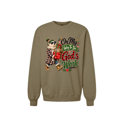 On My Way To Do God's Work Unisex Christian Christmas Pullover Sweatshirt - ClaimedbyGodDesigns