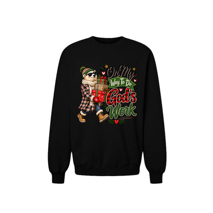 On My Way To Do God's Work Unisex Christian Christmas Pullover Sweatshirt - ClaimedbyGodDesigns