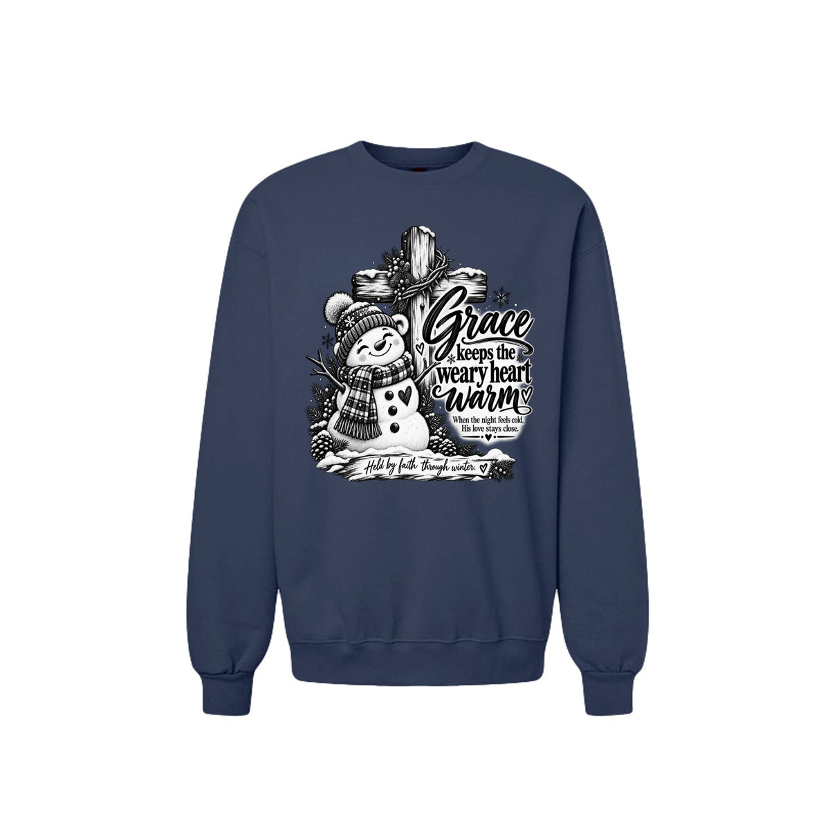 Grace Keeps The Weary Heart Warm Unisex Christian Christmas Pullover Sweatshirt - ClaimedbyGodDesigns
