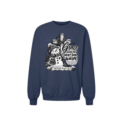 Grace Keeps The Weary Heart Warm Unisex Christian Christmas Pullover Sweatshirt - ClaimedbyGodDesigns