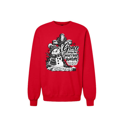 Grace Keeps The Weary Heart Warm Unisex Christian Christmas Pullover Sweatshirt - ClaimedbyGodDesigns