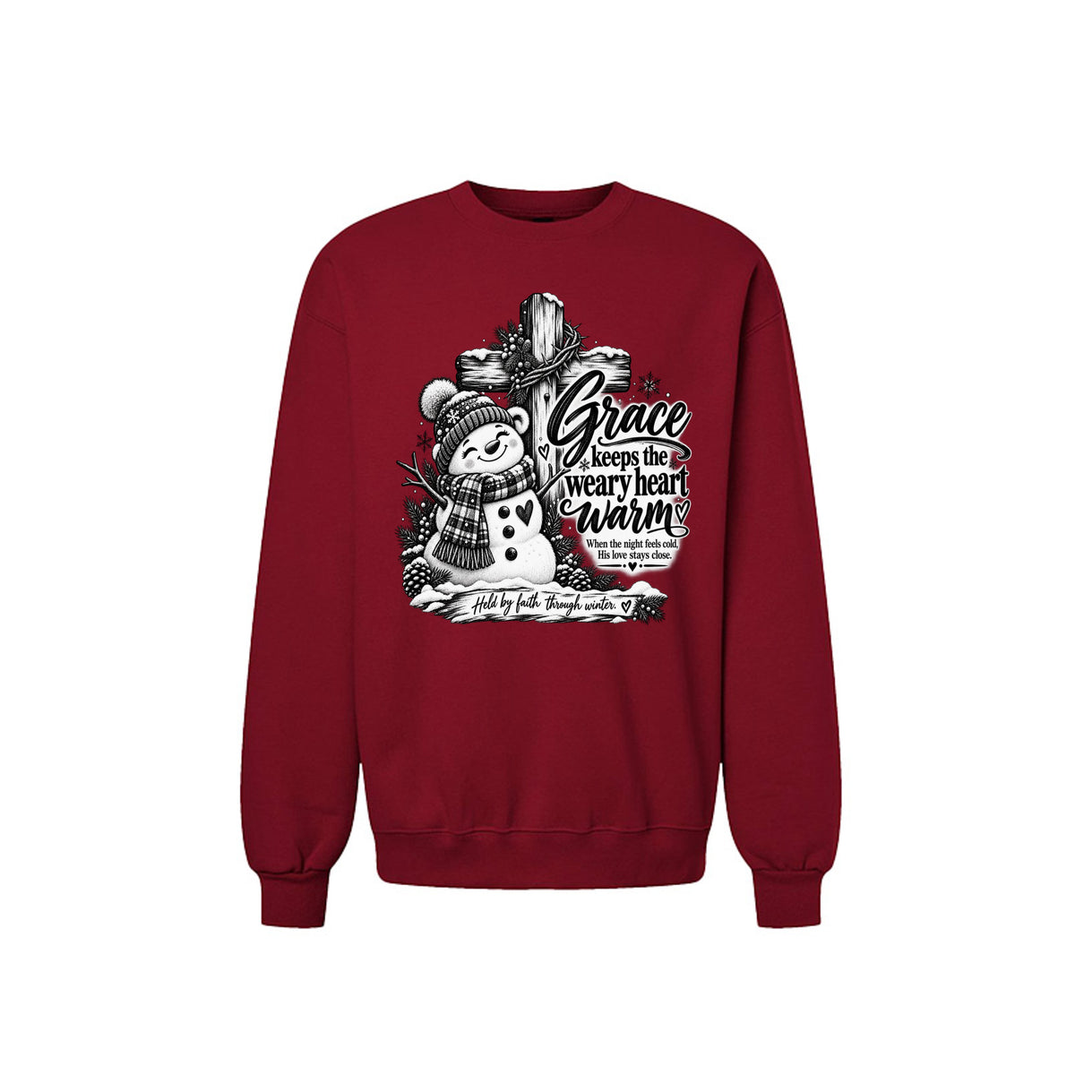Grace Keeps The Weary Heart Warm Unisex Christian Christmas Pullover Sweatshirt - ClaimedbyGodDesigns