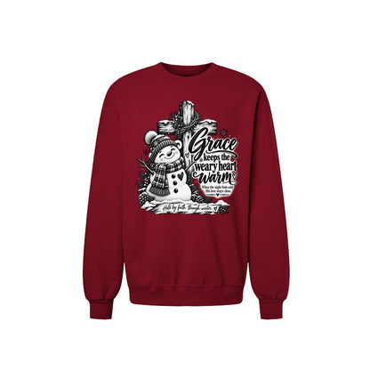 Grace Keeps The Weary Heart Warm Unisex Christian Christmas Pullover Sweatshirt - ClaimedbyGodDesigns