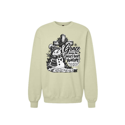 Grace Keeps The Weary Heart Warm Unisex Christian Christmas Pullover Sweatshirt - ClaimedbyGodDesigns