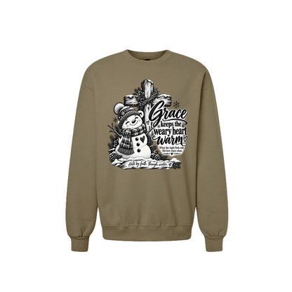 Grace Keeps The Weary Heart Warm Unisex Christian Christmas Pullover Sweatshirt - ClaimedbyGodDesigns