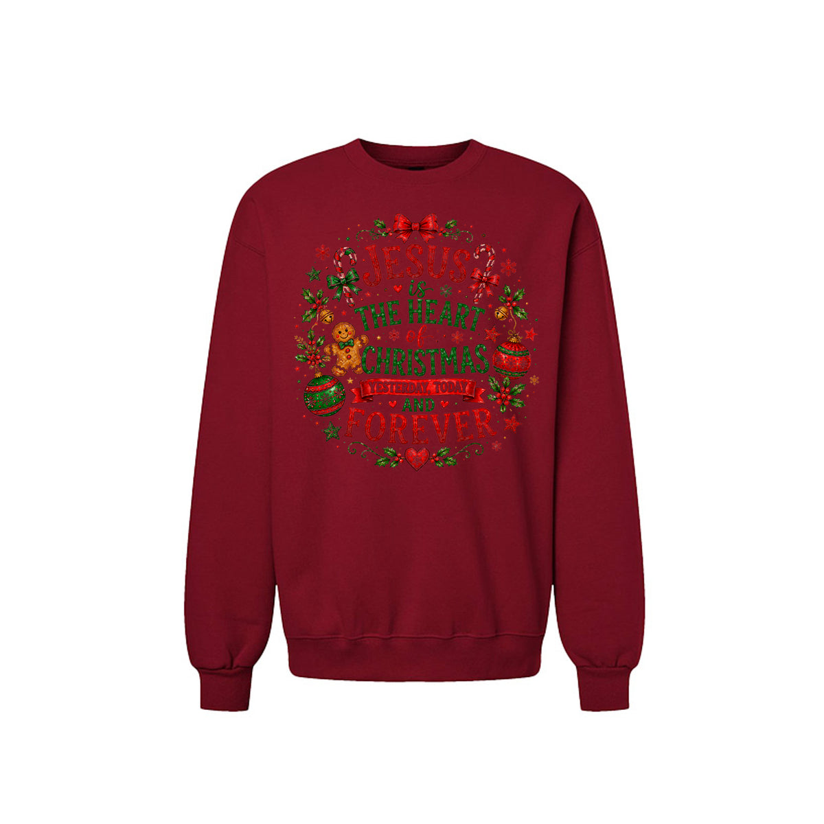 Jesus Is The Heart Of Christmas Unisex Christian Christmas Pullover Sweatshirt - ClaimedbyGodDesigns