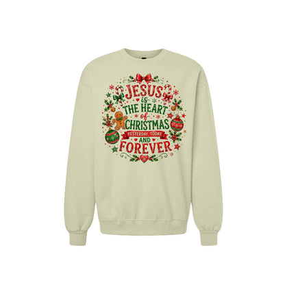 Jesus Is The Heart Of Christmas Unisex Christian Christmas Pullover Sweatshirt - ClaimedbyGodDesigns