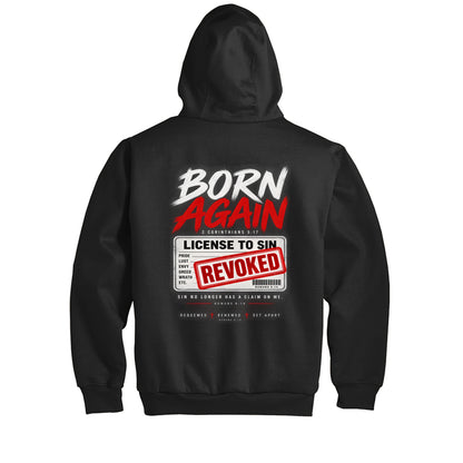 Born Again License To Sin Revoked Men's Christian Heavyweight Full-Zip Hooded Sweatshirt with Thermal Lining - ClaimedbyGodDesigns