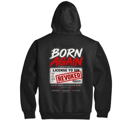 Born Again License To Sin Revoked Men's Christian Heavyweight Full-Zip Hooded Sweatshirt with Thermal Lining - ClaimedbyGodDesigns
