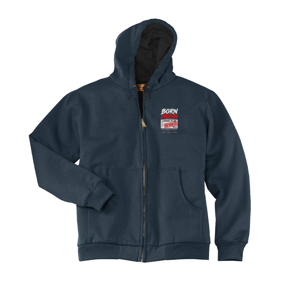 Born Again License To Sin Revoked Men's Christian Heavyweight Full-Zip Hooded Sweatshirt with Thermal Lining - ClaimedbyGodDesigns