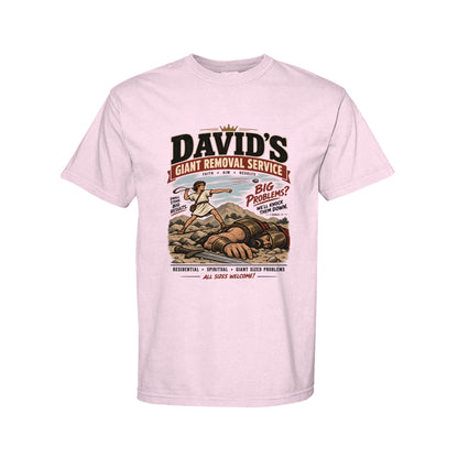 David's Giant Removal Service Funny Christian T-Shirt color option - Claimed by God Designs