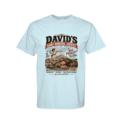 David's Giant Removal Service Funny Christian T-Shirt color option - Claimed by God Designs