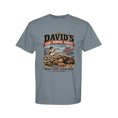 David's Giant Removal Service Funny Christian T-Shirt color option - Claimed by God Designs