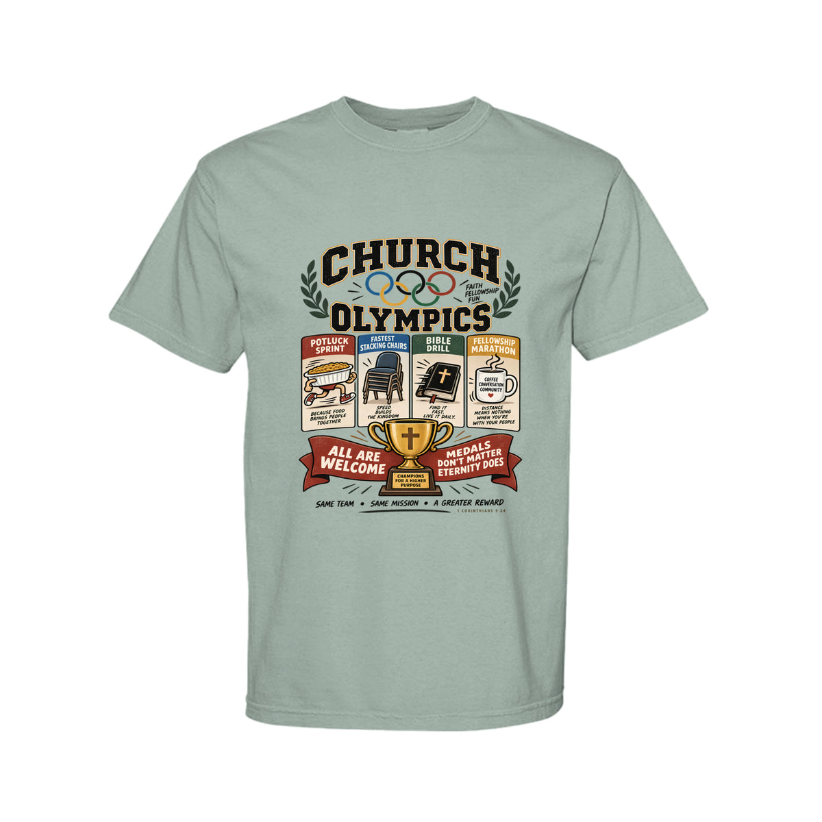 Church Olympics Funny Christian T-Shirt - Claimed by God Designs