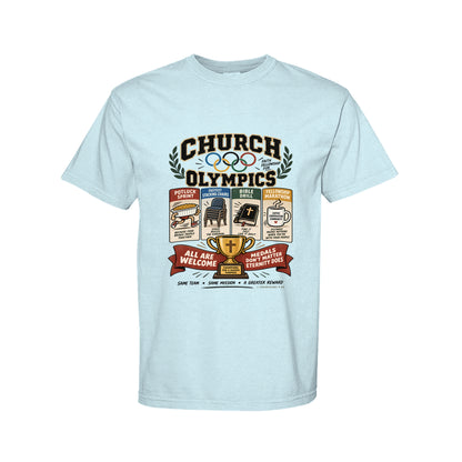 Church Olympics Funny Christian T-Shirt color option - Claimed by God Designs