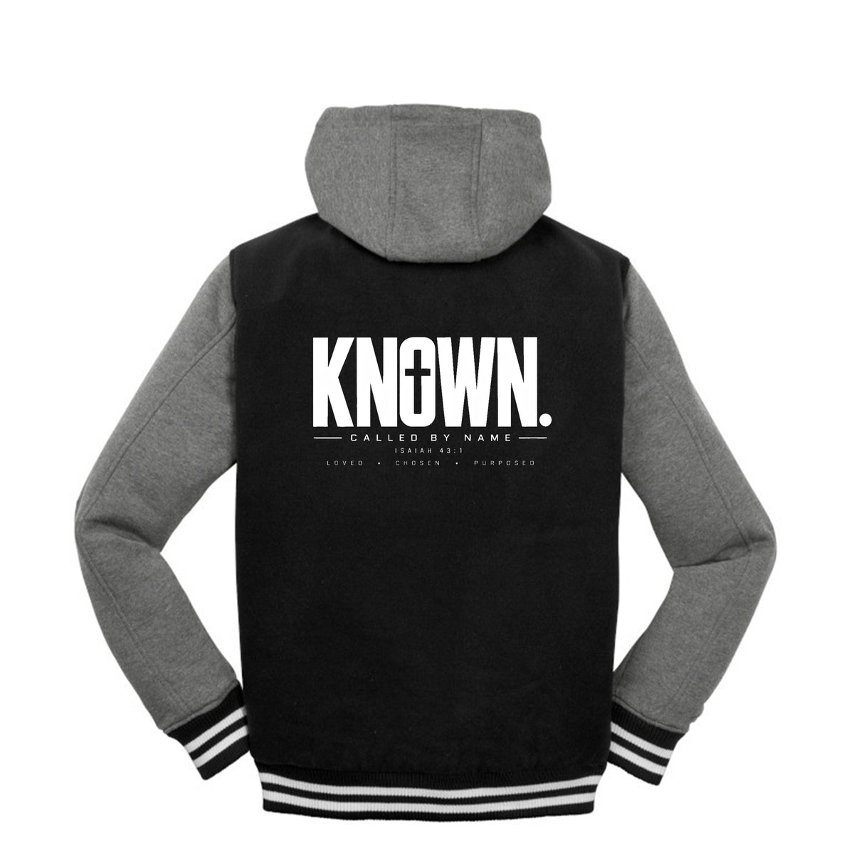 KNOWN Christian letterman jacket, Isaiah 43:1, front