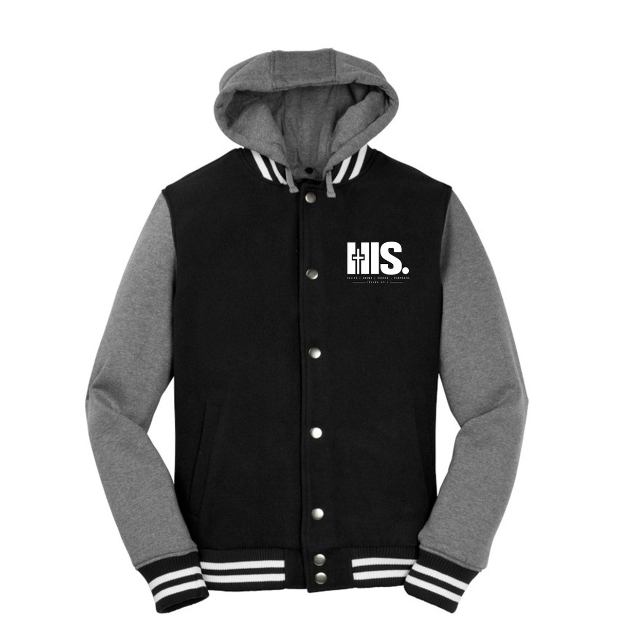 HIS Christian letterman jacket, Isaiah 43:1, back