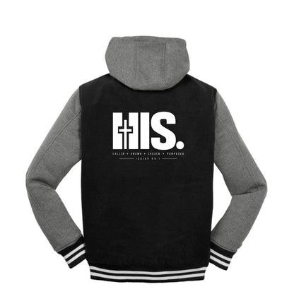 HIS Christian letterman jacket, Isaiah 43:1, front