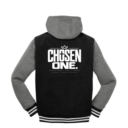 CHOSEN ONE Christian letterman jacket, 1 Peter 2:9, front