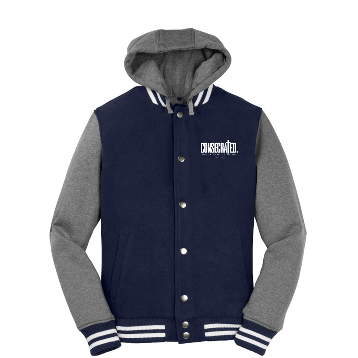 CONSECRATED Christian letterman jacket, Romans 12:1