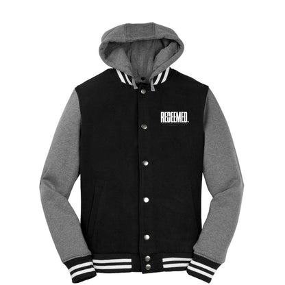 REDEEMED Christian letterman jacket, Ephesians 1:7, back