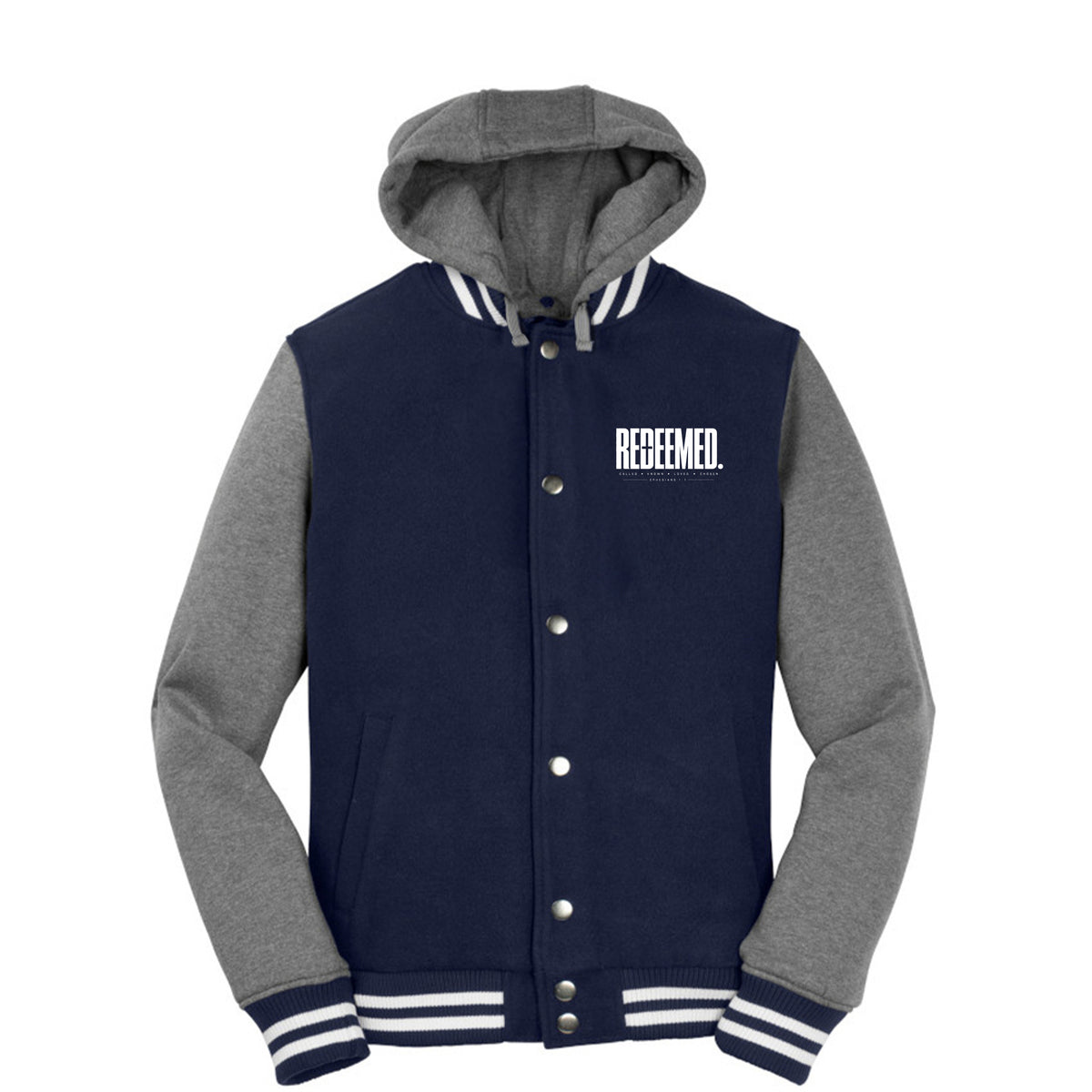 REDEEMED Christian letterman jacket, Ephesians 1:7