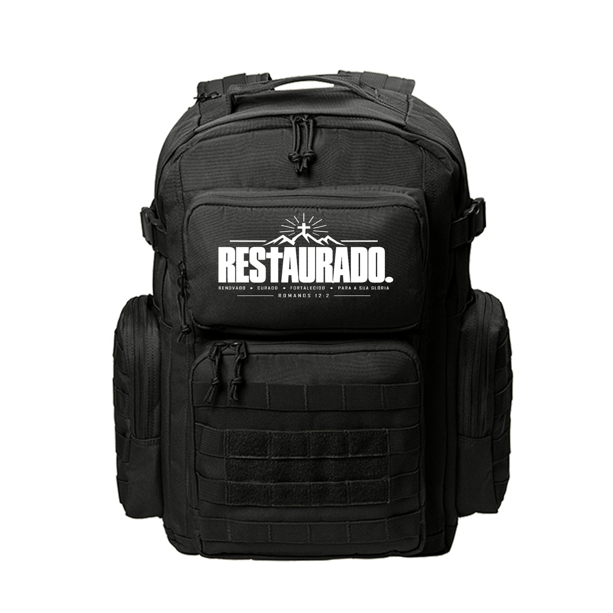 RESTAURADO Portuguese Christian backpack with Romanos 12:2 design (Restored)