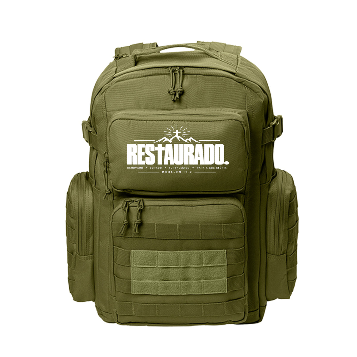 RESTAURADO Portuguese Bible verse backpack, alternate view