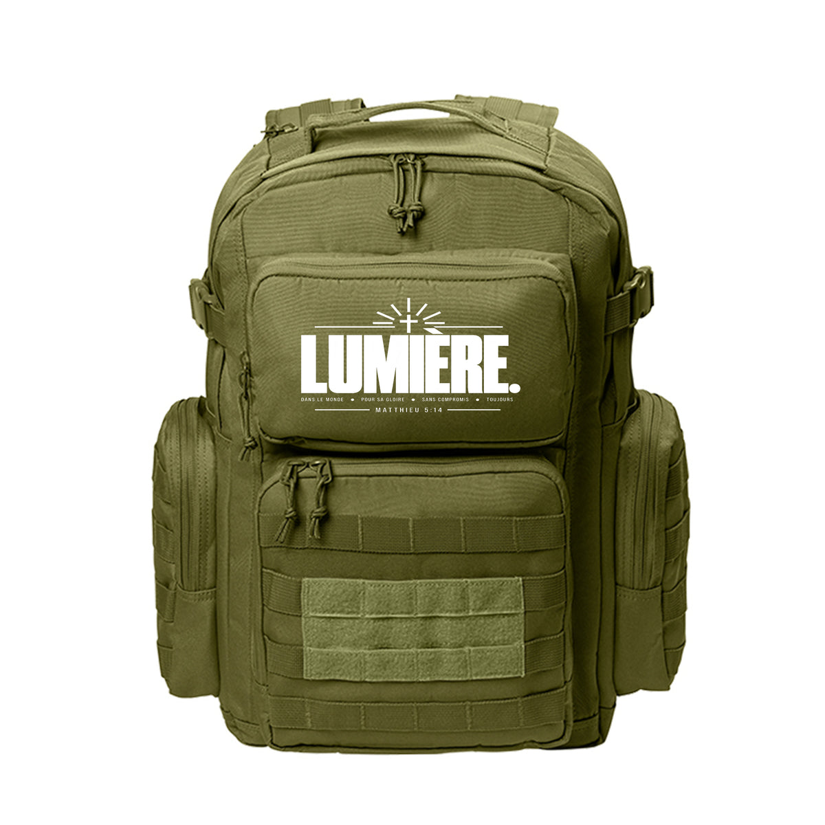 LUMIÈRE French Bible verse backpack, alternate view