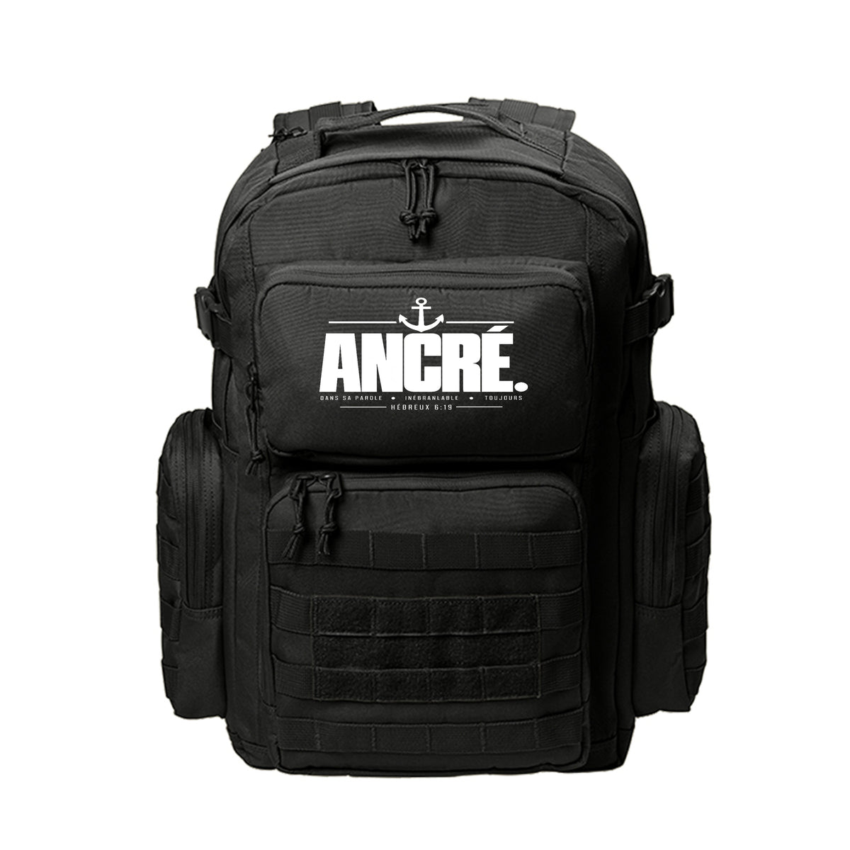 ANCRÉ French Christian backpack with Hébreux 6:19 anchor design (Anchored)