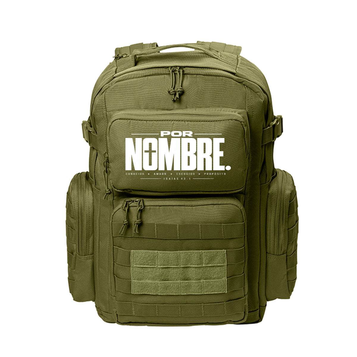 POR NOMBRE Spanish Bible verse backpack, alternate view