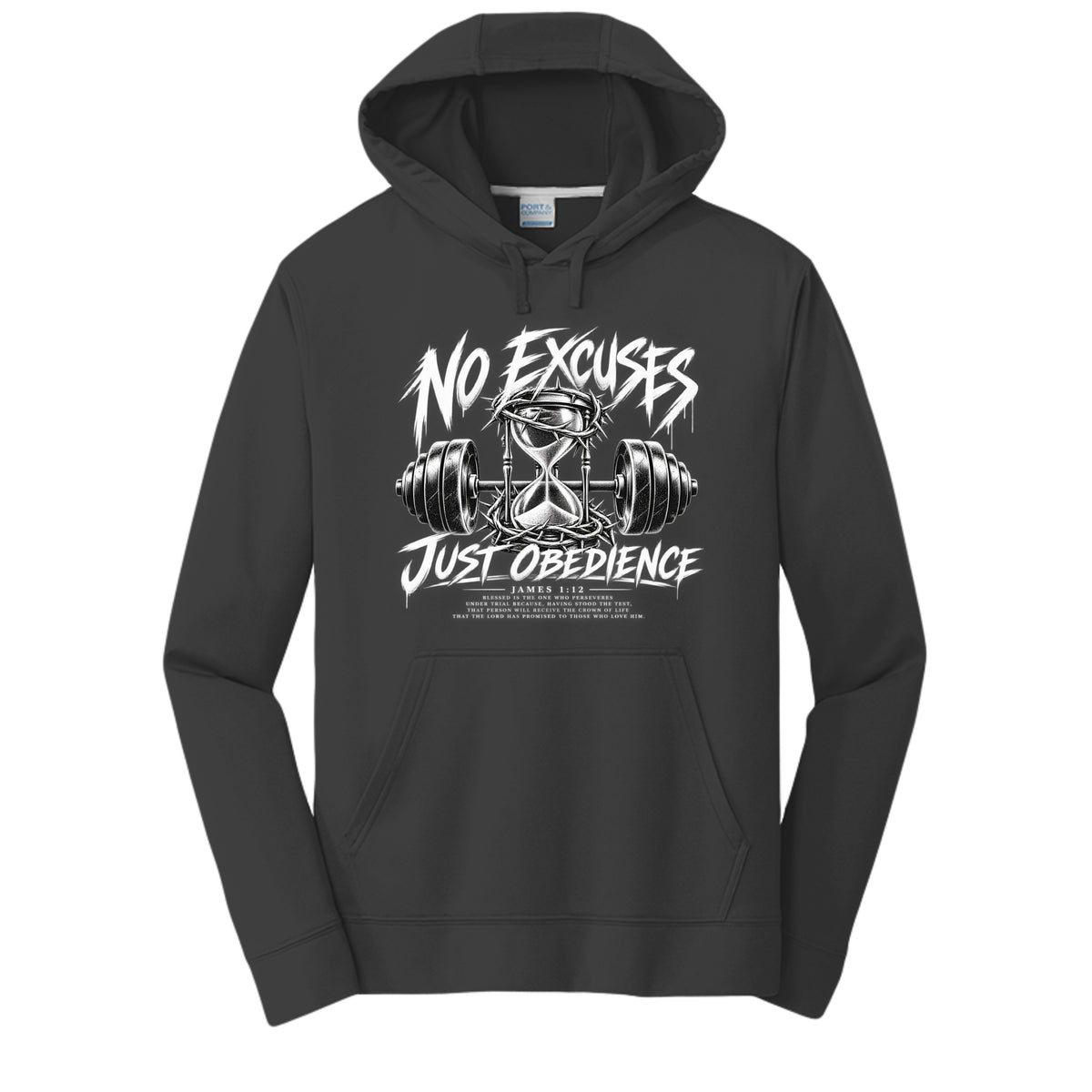 No Excuses, Just Obedience James 1:12 unisex Christian gym hoodie