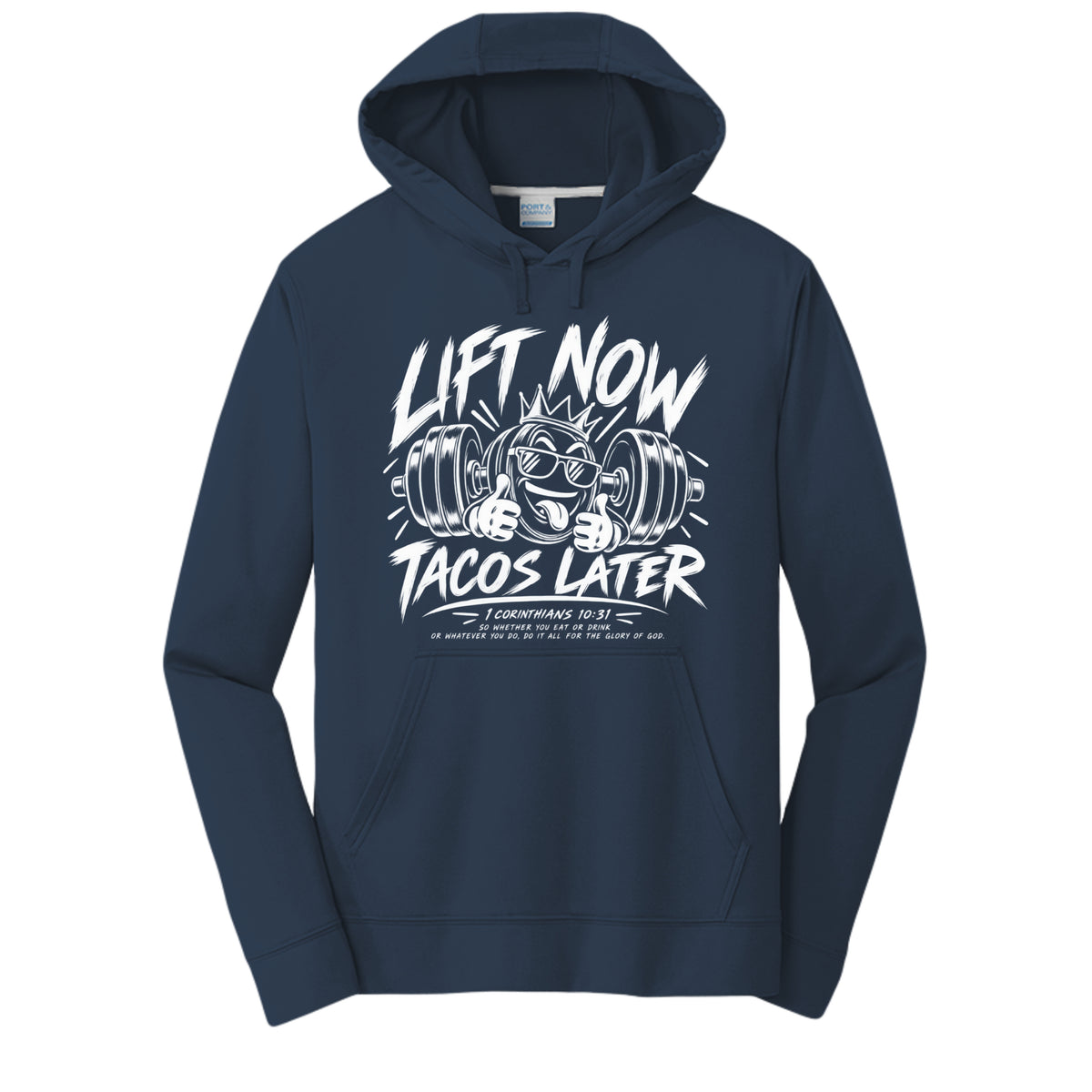 Lift Now Tacos Later unisex Christian gym hoodie - Claimed by God Designs