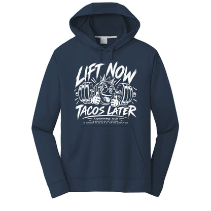 Lift Now Tacos Later unisex Christian gym hoodie - Claimed by God Designs