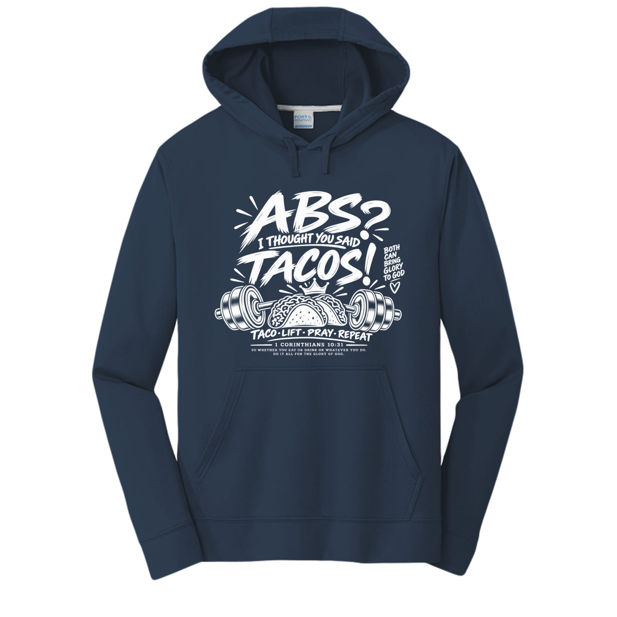 Abs? I Thought You Said Tacos unisex Christian gym hoodie - Claimed by God Designs