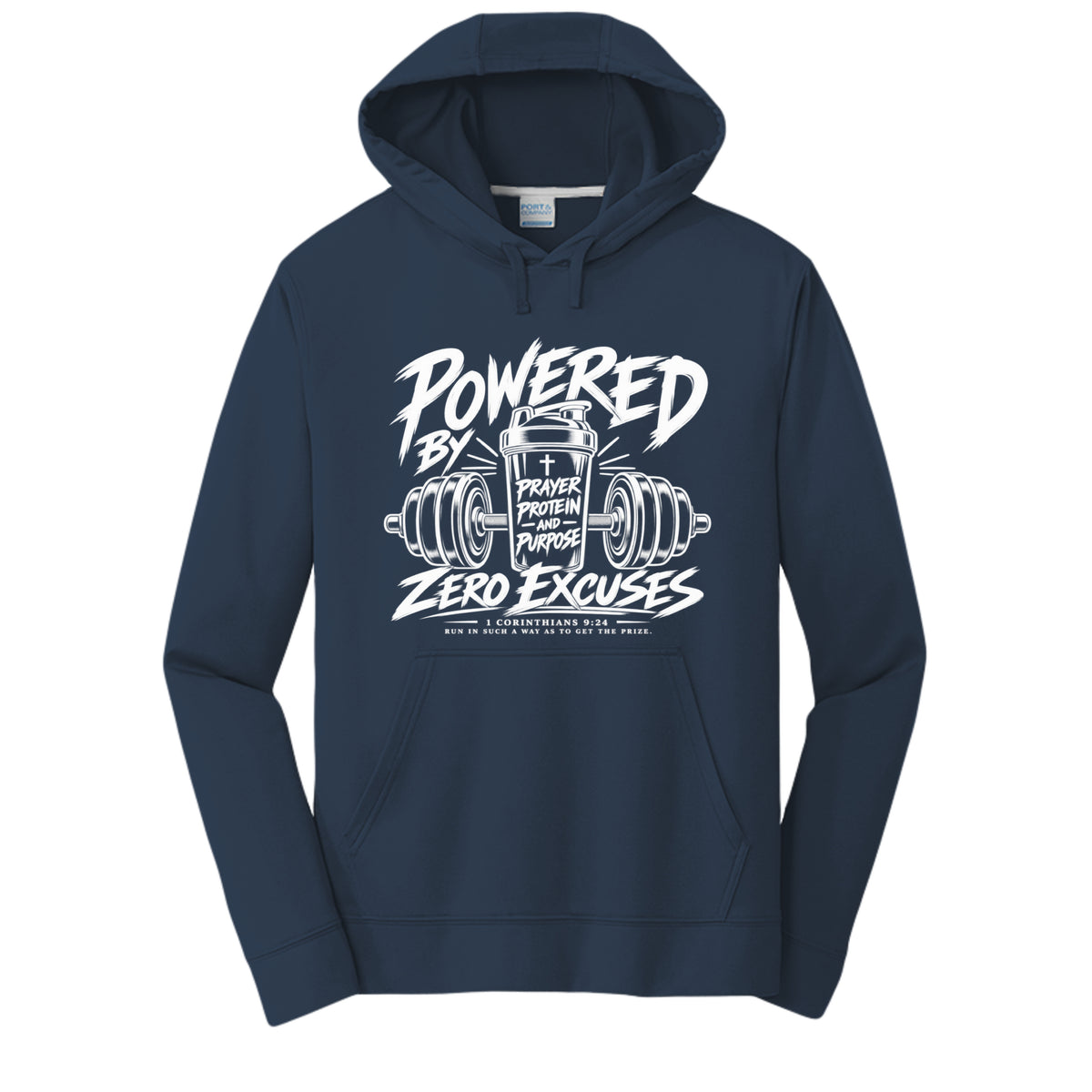 Powered by Prayer, Protein and Purpose unisex Christian gym hoodie - Claimed by God Designs