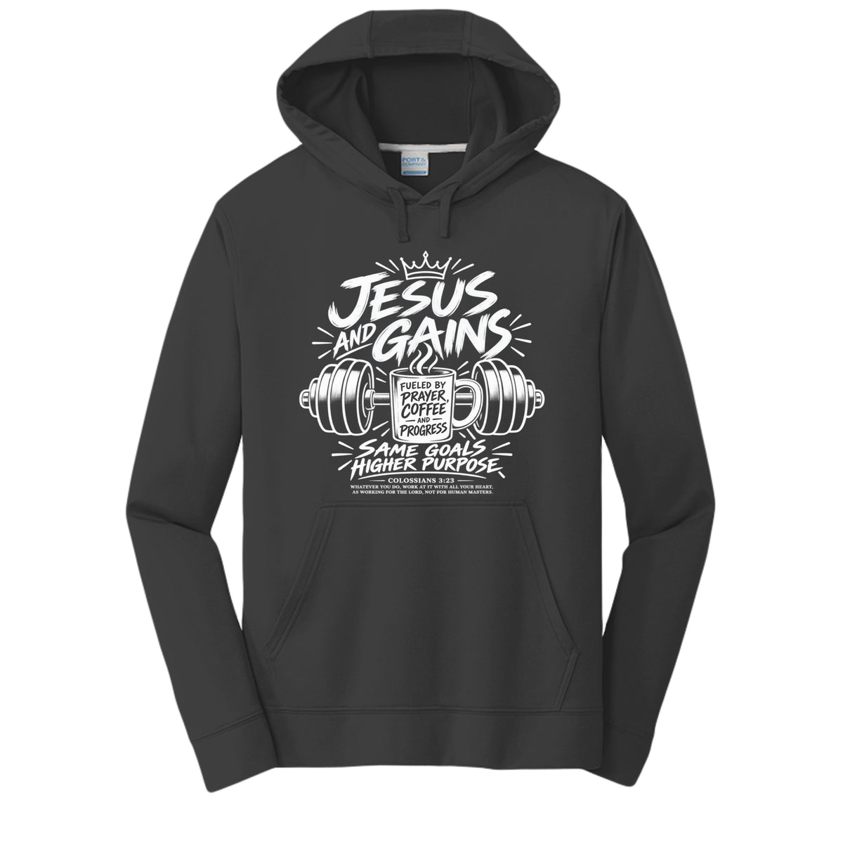 Jesus and Gains Colossians 3:23 unisex Christian gym hoodie