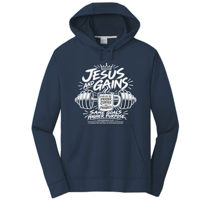 Jesus and Gains unisex Christian gym hoodie - Claimed by God Designs