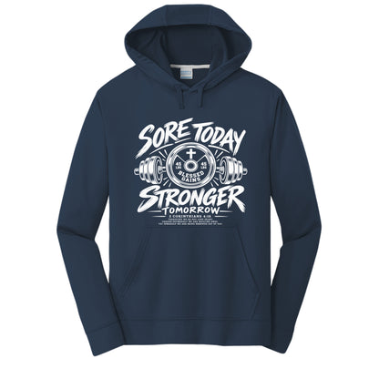 Sore Today Stronger Tomorrow unisex Christian gym hoodie - Claimed by God Designs
