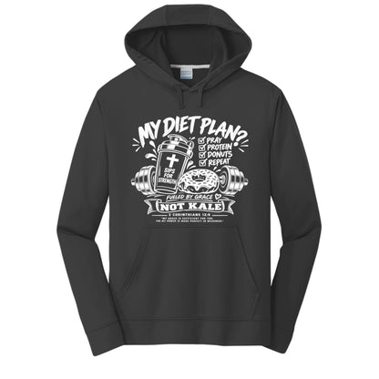 My Diet Plan? Pray, Protein, Donuts, Repeat 2 Corinthians 12:9 unisex Christian gym hoodie