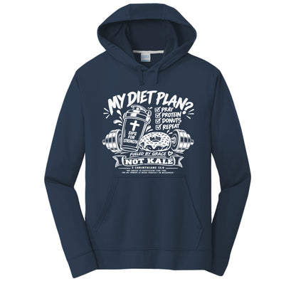 Pray, Protein, Donuts, Repeat unisex Christian gym hoodie - Claimed by God Designs
