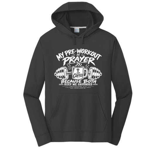 My Pre-Workout Is Prayer and Coffee Philippians 4:13 unisex Christian gym hoodie