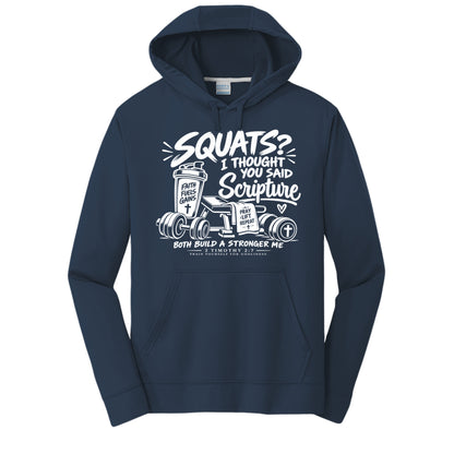 Squats? I Thought You Said Scripture unisex Christian gym hoodie - Claimed by God Designs