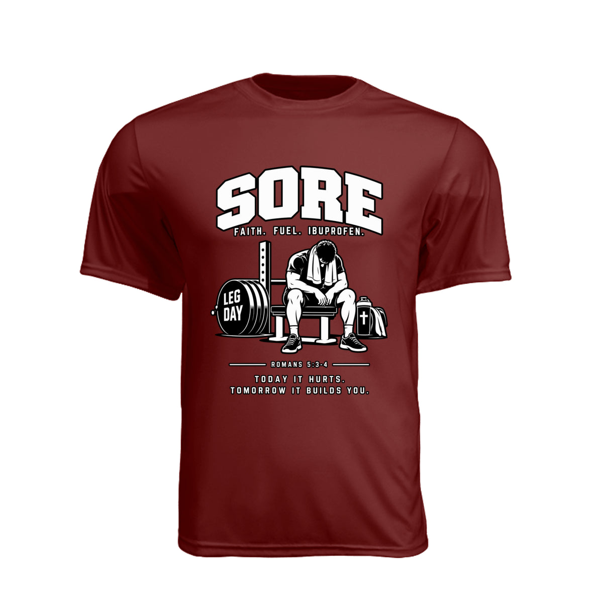 SORE Faith. Fuel. Ibuprofen. unisex Christian gym t-shirt - Claimed by God Designs