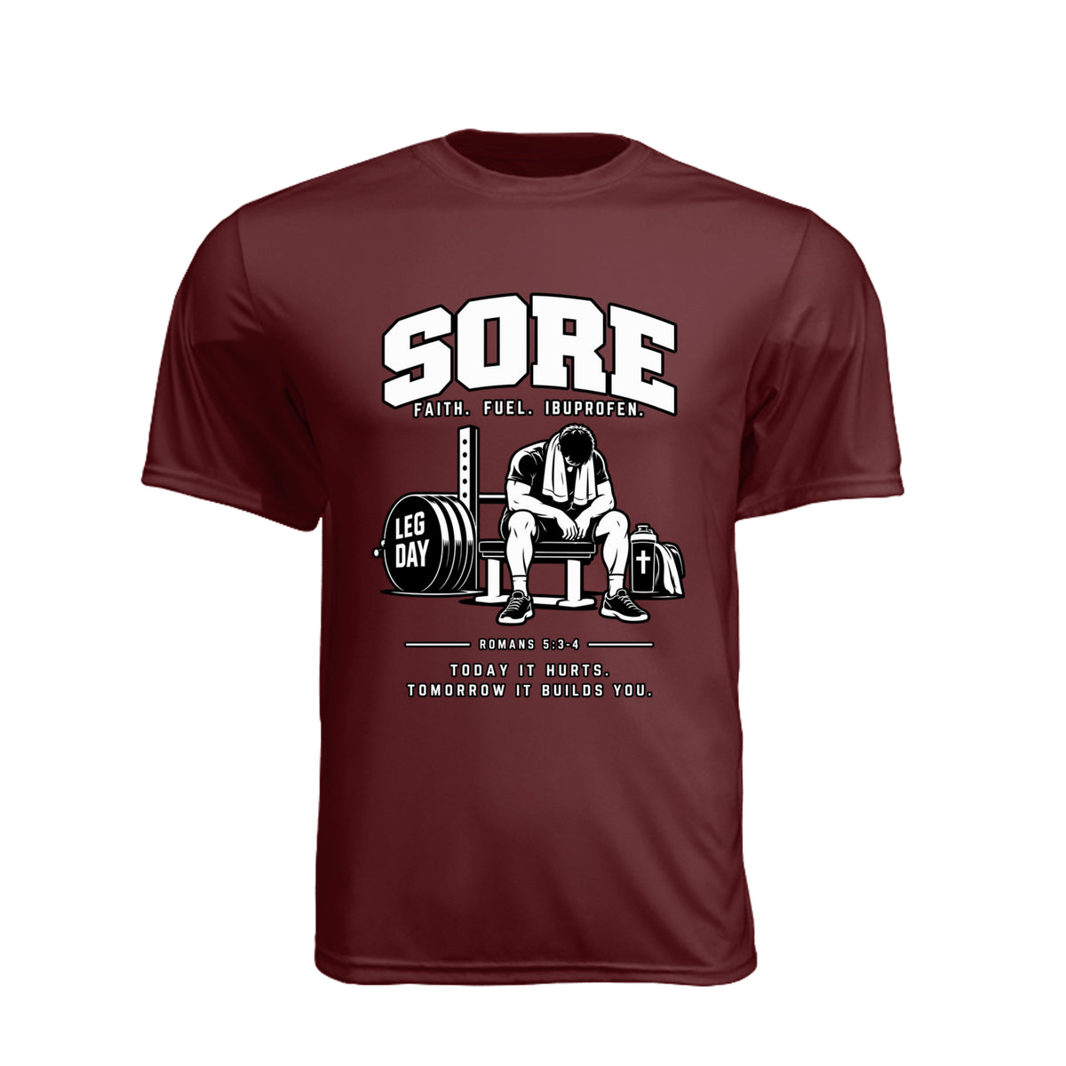 SORE Faith. Fuel. Ibuprofen. unisex Christian gym t-shirt - Claimed by God Designs