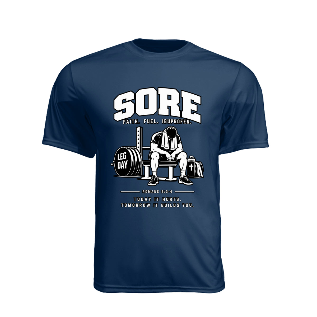 SORE Faith. Fuel. Ibuprofen. unisex Christian gym t-shirt - Claimed by God Designs